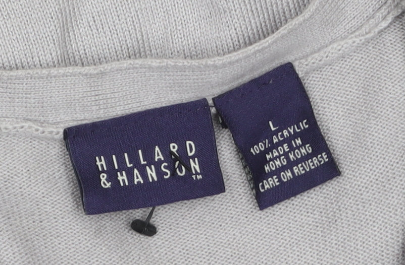 Hillard & Hanson Womens Grey V-Neck Embroidered Cardigan L
