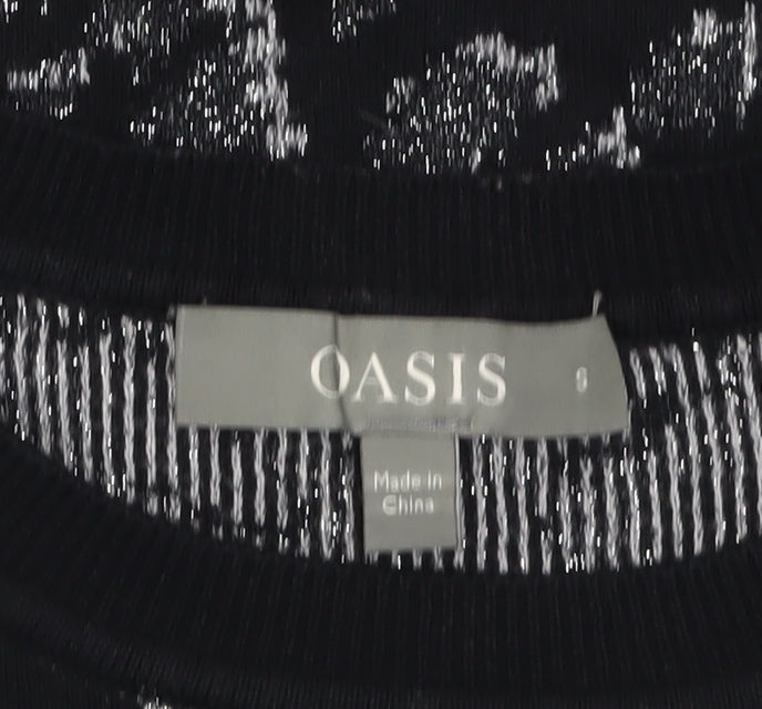 Oasis Women's Black Glitter Animal Print Knit Jumper Size S