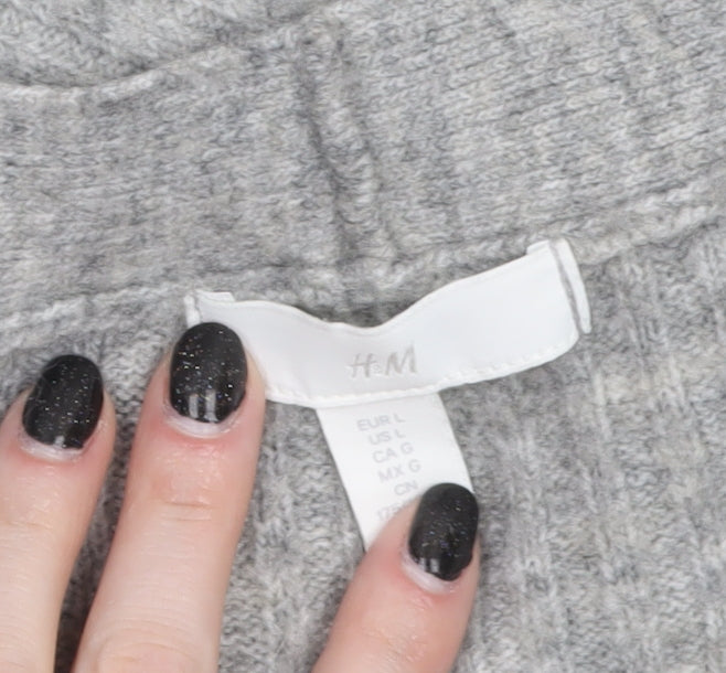 H&M Women Grey Wool Blend Open Knit Cardigan L