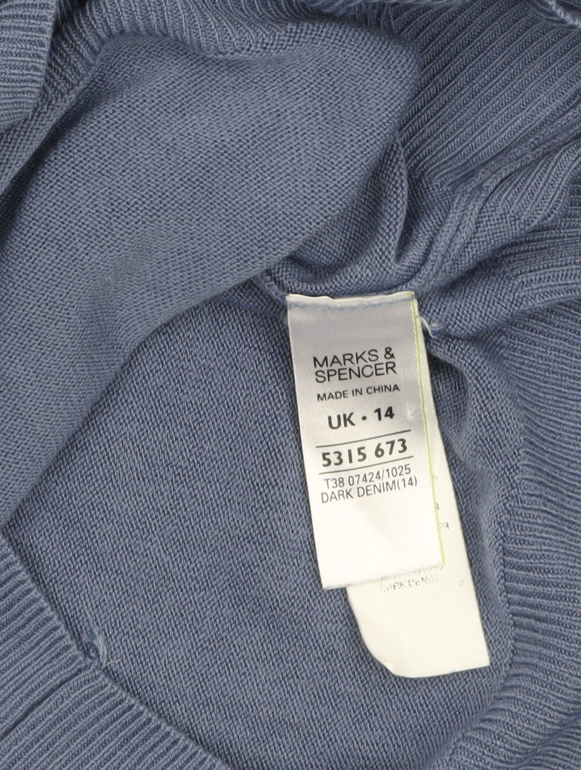 Marks & Spencer Women’s Blue Cowl Neck Knit Jumper Size 14