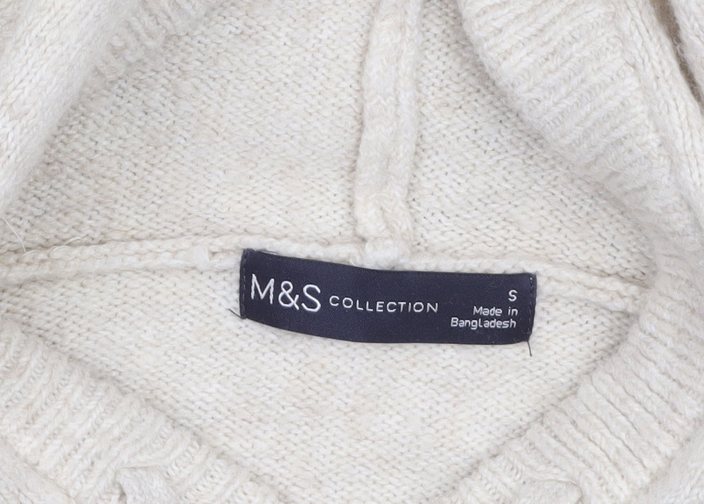 Marks & Spencer Women’s Beige Striped Hooded Knit Jumper Size S