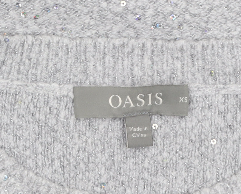 Oasis Women Grey Sequin Knit Pullover Jumper XS