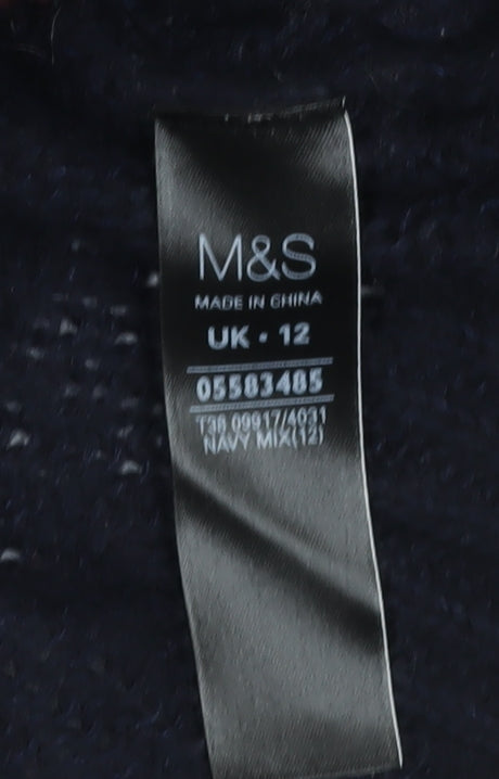 Marks & Spencer Women Navy Mix Size 12 Striped Chunky Knit Jumper