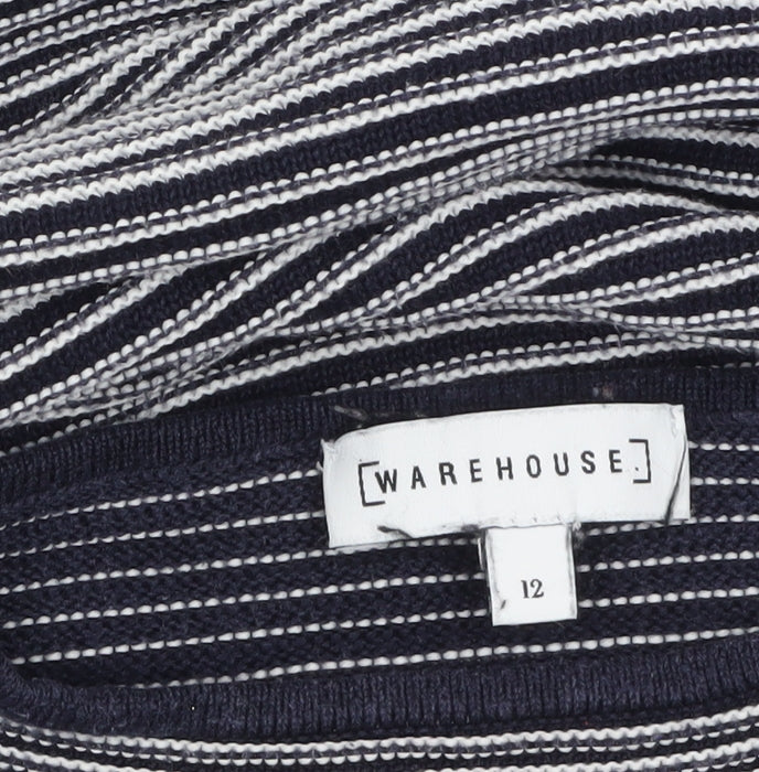 Warehouse Women’s Blue Striped Mock Neck Jumper Size 12