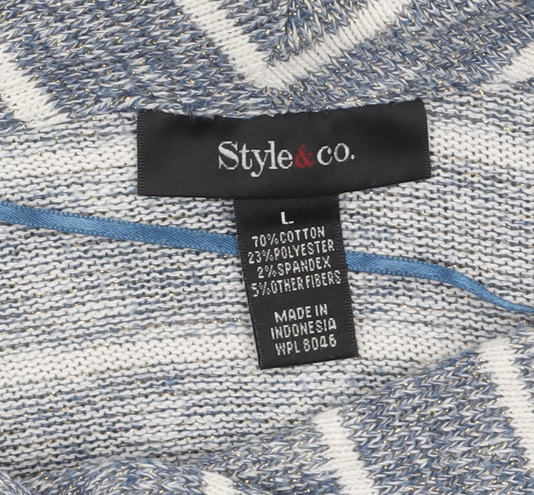 Style & Co Womens Blue Striped Cowl Neck Knit Jumper Size L