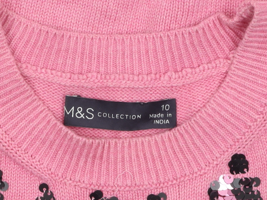Marks and Spencer Women Pink Sequin Leopard Knit Jumper Size 10