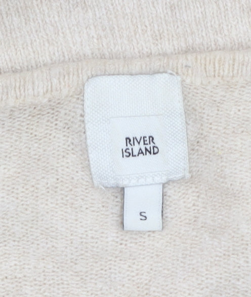 River Island Women Beige V-Neck 'A La Mode' Knit Jumper Size S