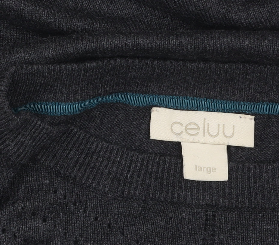 Celuu Womens Black Tunic Jumper Large 3/4 Sleeve Crew Neck Knit