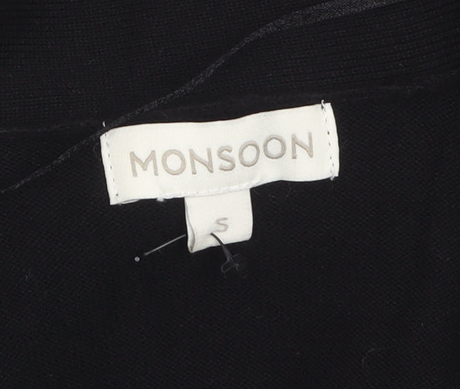 Monsoon Women's Black Cotton Bow Detail Cardigan Size S