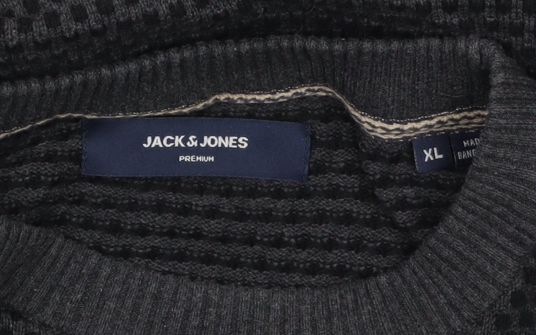 Jack & Jones Men’s Black Waffle Knit Crew Neck Jumper XL