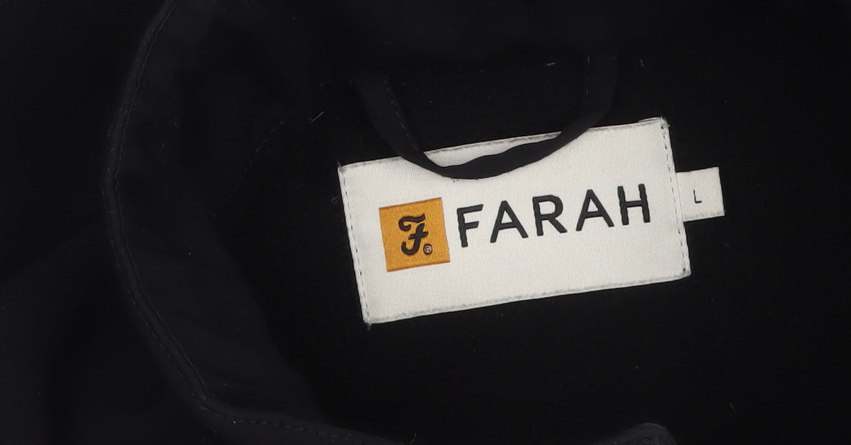 Farah Men's Black Softshell Jacket L Full Zip Stand Collar