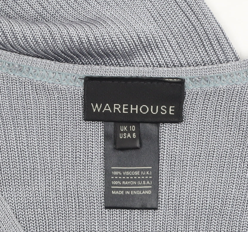 Warehouse Women’s Grey V-Neck Short Sleeve Knit Top Size 10