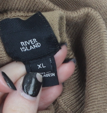 River Island Men's Beige XL 1/4 Zip High Neck Jumper