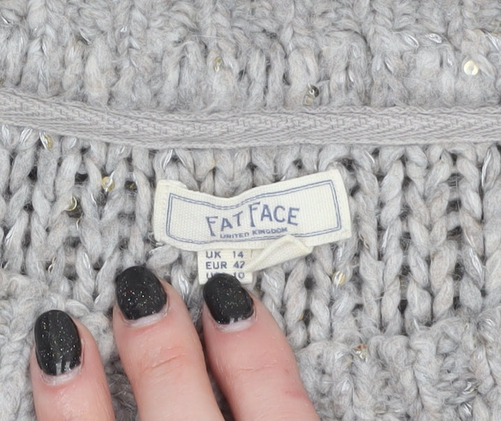Fat Face Women’s Grey Chunky Knit Pullover Jumper Size 14