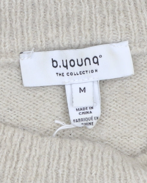 b.young Women's Grey Stripe Wool Blend Crew Neck Jumper Size M