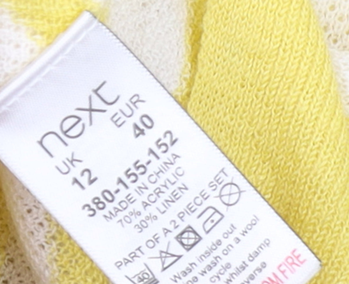 Next Women's Yellow Striped Linen Acrylic Sleeveless Cardigan UK 12