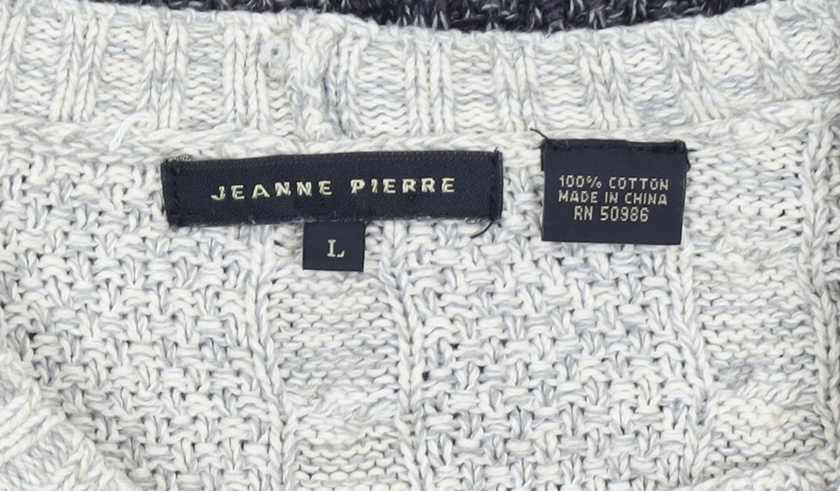 Jeanne Pierre Women's Grey Cable-Knit Long Sleeve Cotton Jumper Size L