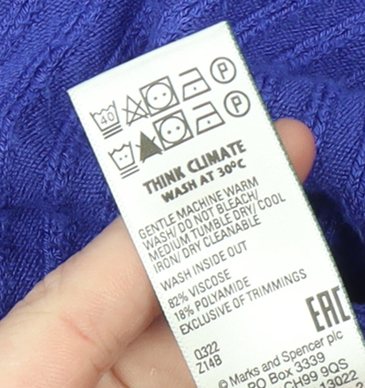 Marks & Spencer Women Blue Viscose Knit Puff Sleeve Jumper Size 16