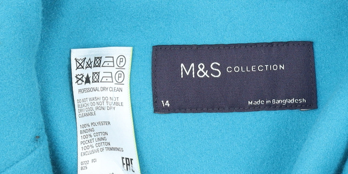 Marks & Spencer Women Blue Size 14 Polyester Single-Breasted Coat