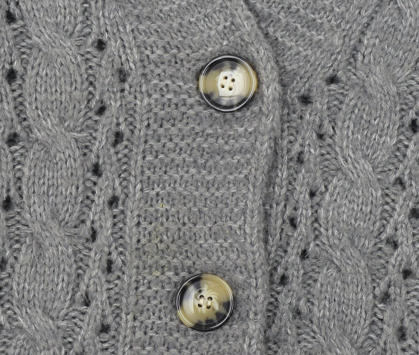 QED London Women's Grey Cable Knit Long Sleeve V-Neck Cardigan S