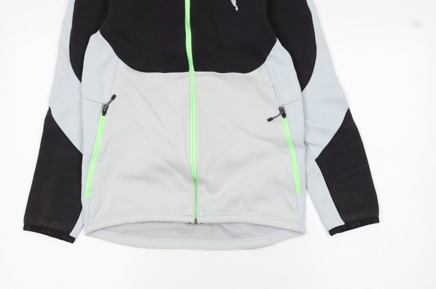 Puma Men's Grey & Black Full Zip Hooded Sports Hoodie Size S