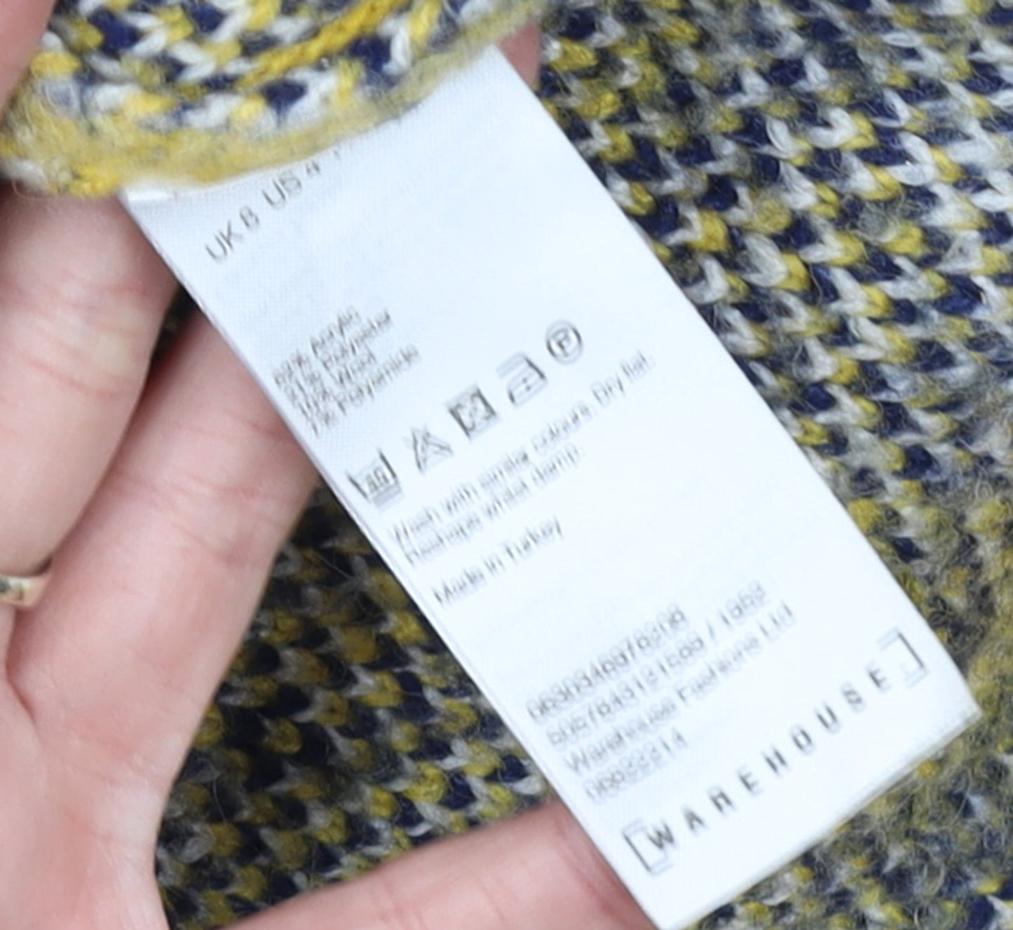 Warehouse Women's Yellow Check Wool Blend Pullover Jumper Size 8