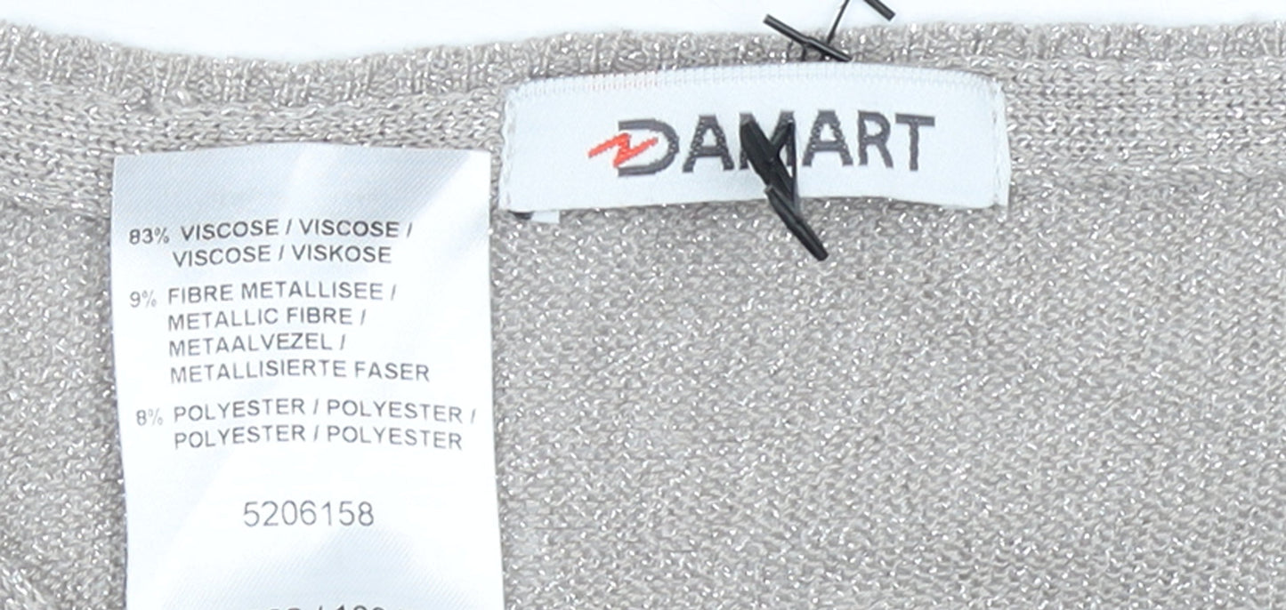 Damart Women Silver Long Sleeve Ruffle Knit Pullover Jumper L