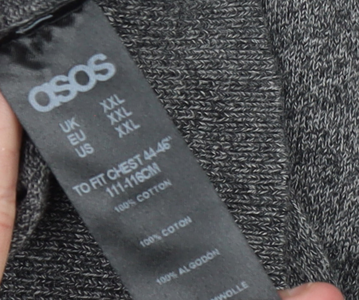ASOS Men’s Grey Cotton Long Sleeve Polo Shirt 2XL Regular Fit