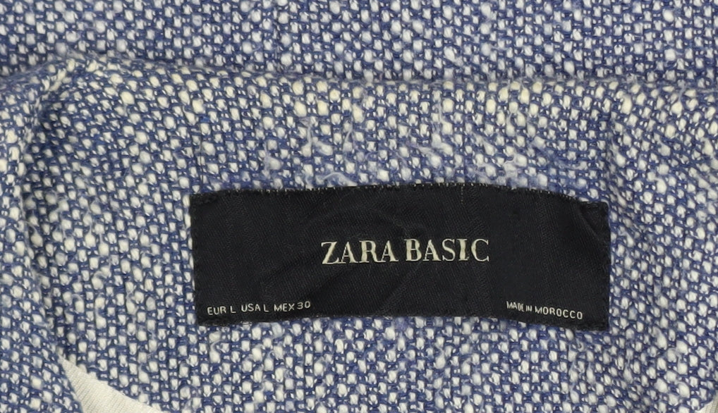 Zara Blue Tweed Women's Mid-Length Zip Coat Size 14
