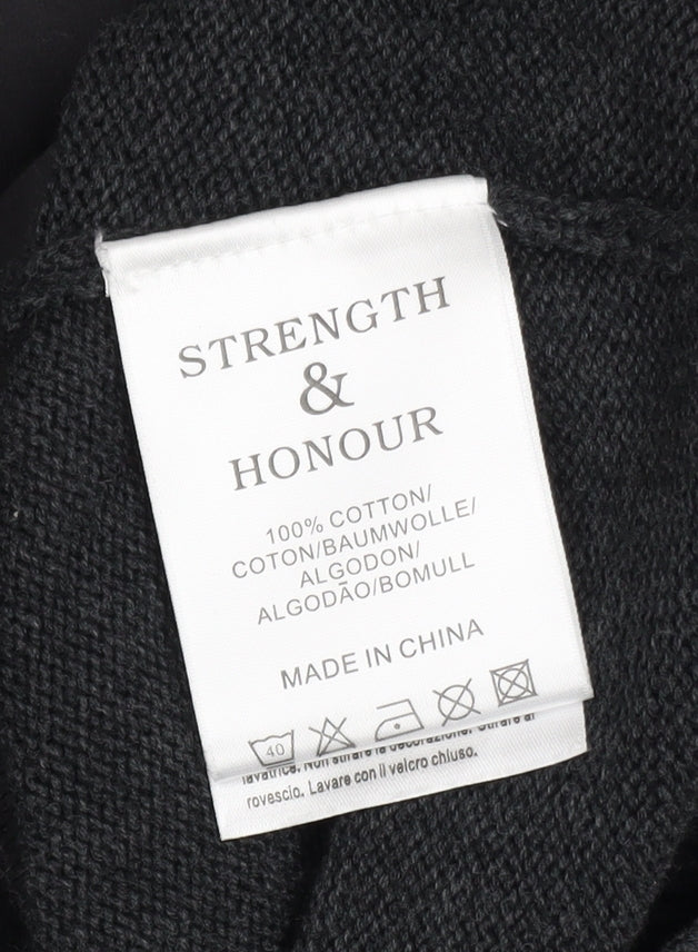 Strength & Honour Men's Black M Cotton Collared Full Zip Cardigan