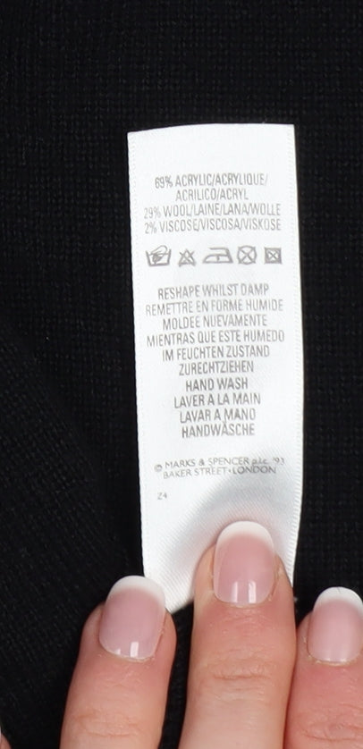 Marks & Spencer Women’s Black Crew Neck Embroidered Jumper Size 16