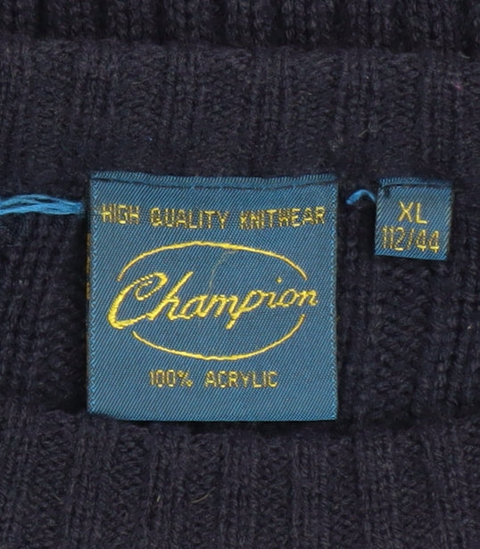Champion Men’s Blue XL Rib Knit Acrylic Crew Neck Jumper