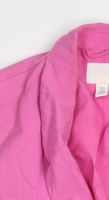 H&M Women’s Pink Blazer XS Regular Fit Single Button Cotton Feel