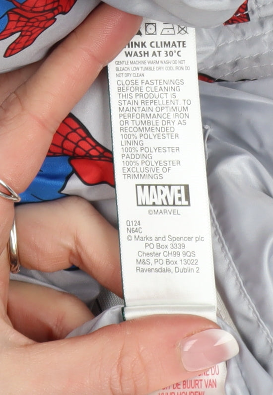 Marks and Spencer Boys Grey Spider-Man Puffer Jacket 2-3 Years Hooded Winter Coat