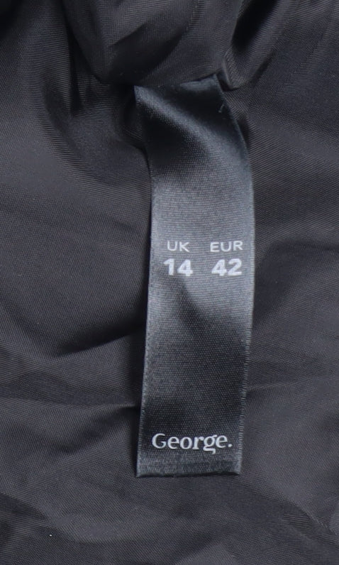 George Women’s Black Check Wool Blend Mid-Length Coat Size 14