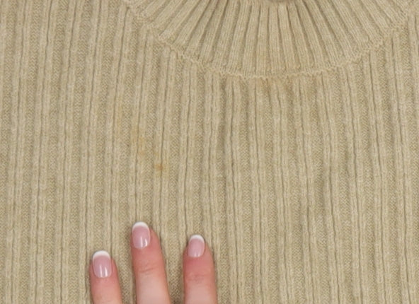 QED London Women's Beige Rib Knit Sleeveless Vest Jumper M