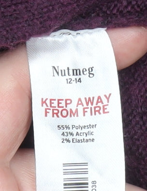 Nutmeg Women’s Purple Jumper Dress Size 12-14 High Neck Knit