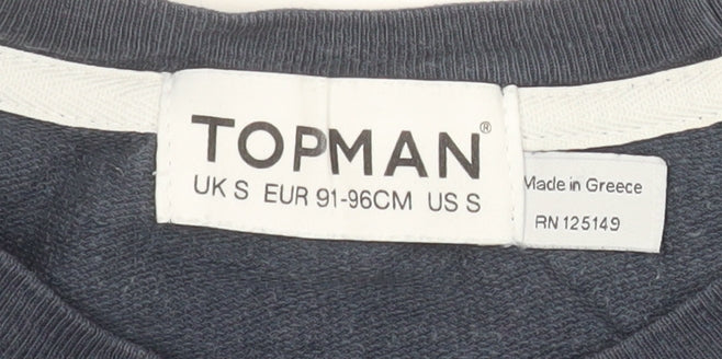 Topman Men Blue Small Graphic Print Sweatshirt Crew Neck