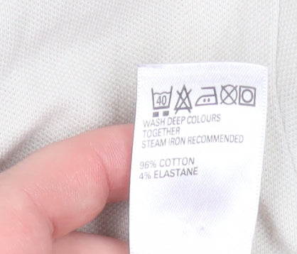Marks & Spencer Men's Beige Long Sleeve Cotton Stretch Polo Medium