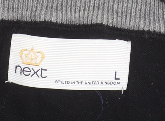 Next Men's Black L V-Neck Cotton Jumper Casual Knitwear