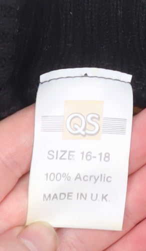 QS Womens Black Fair Isle Acrylic Jumper Size 16-18