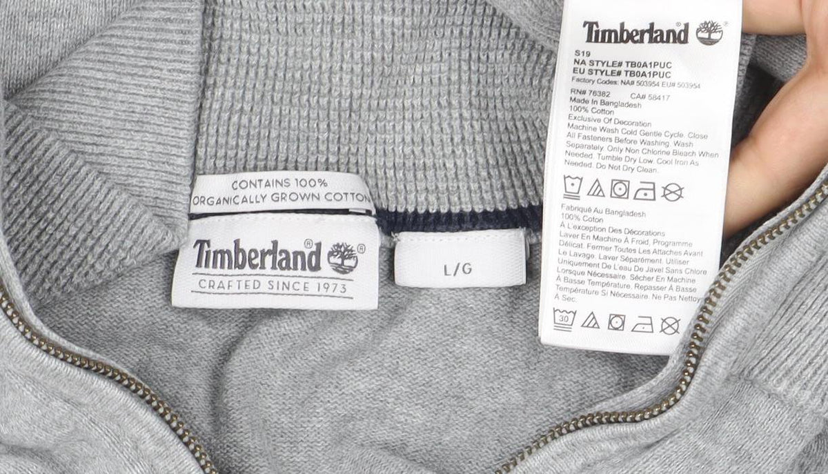 Timberland Men's Grey Cotton Half Zip Jumper L High Neck