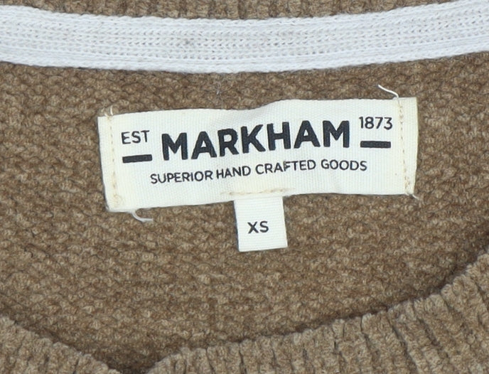 Markham Men’s Beige Acrylic Crew Neck Knit Jumper XS