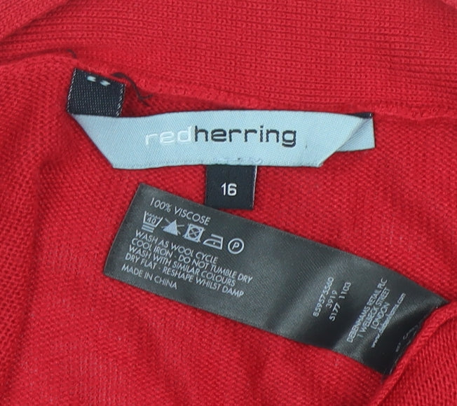Red Herring Women’s Red Viscose Open Knit Short Sleeve Cardigan Size 16