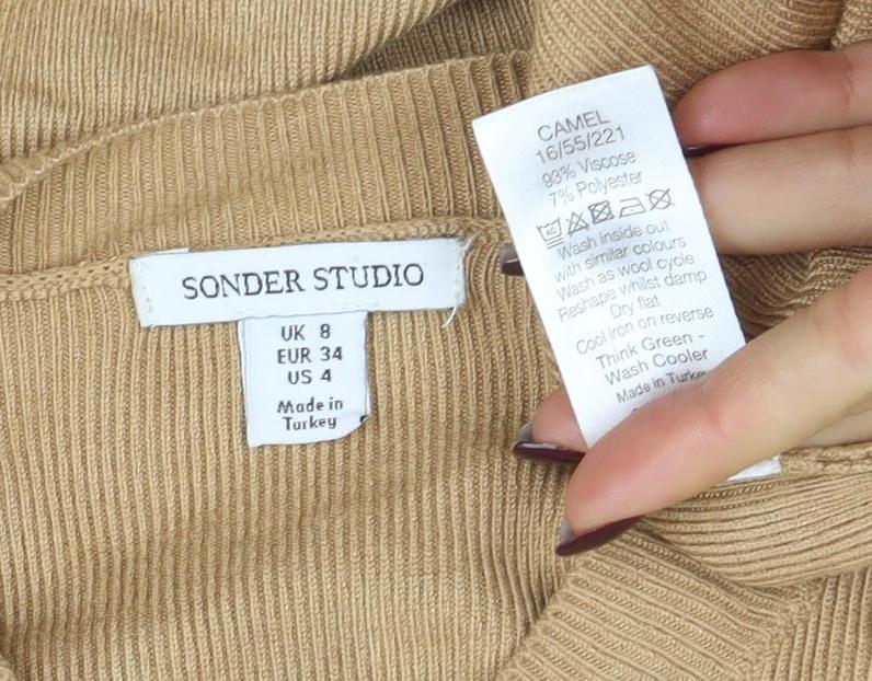 Sonder Studio Women Beige High Neck Strappy Sleeve Pullover Jumper Size 8
