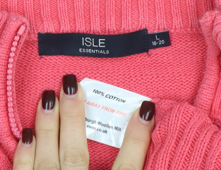 Isle Essentials Women's Pink Full Zip Cotton Jumper Size L 18-20