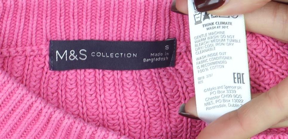 Marks & Spencer Women’s Pink Cotton Knit Jumper Size S
