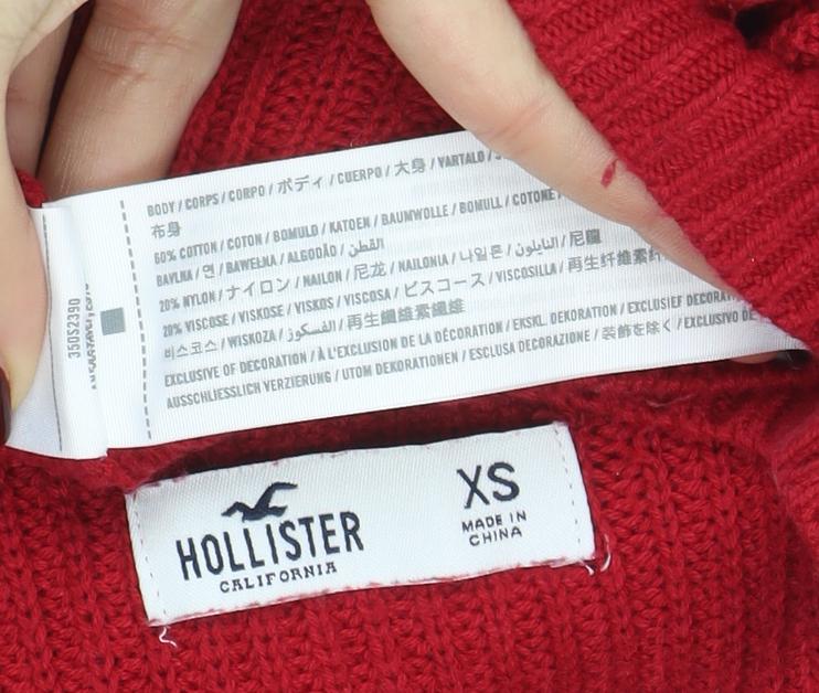 Hollister Women's Red Chunky Knit Crew Neck Jumper XS