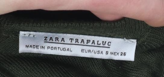 Zara Women Green Long T-Shirt Dress Size S Casual Jersey Stretch