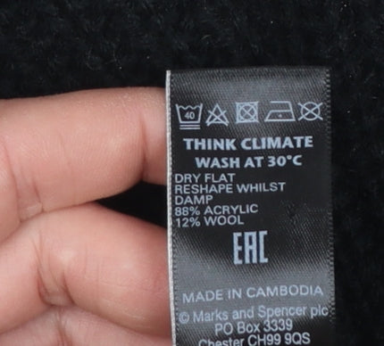Marks & Spencer Women Black Roll Neck Cable-Knit Jumper Size 14